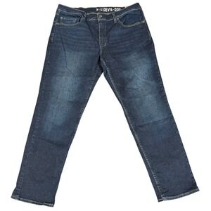 Devil Dog‎ Jeans Men's 36x32 Athletic Straight Leg Stretch Dark Denim Distressed